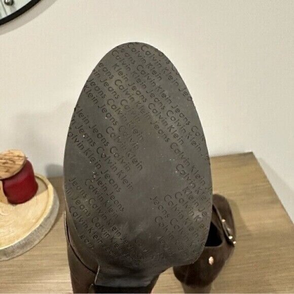 VTG 90’s Calvin Klein Brown Suede Platform Chunky Heel Retro Women’s Size 8.5 - Picture 10 of 11